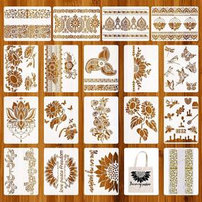 img 4 attached to 🌼 17PCS Flower Stencils for Painting on Wood Canvas, Mandala and Sunflower Stencil Pack Set – Reusable DIY Craft, 11.4"x 8.3" Flower Border Stencils (A4 Size)