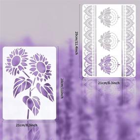 img 3 attached to 🌼 17PCS Flower Stencils for Painting on Wood Canvas, Mandala and Sunflower Stencil Pack Set – Reusable DIY Craft, 11.4"x 8.3" Flower Border Stencils (A4 Size)