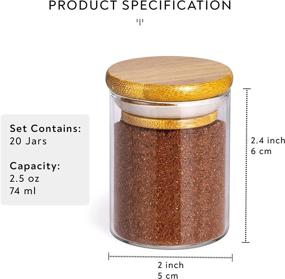 img 1 attached to 🍯 Laramaid 2.5oz 20Packs Glass Jars Set with Bamboo Lids and Custom Labels - Ideal Food Storage Canisters for Kitchen, Spices, Herbs, Seasonings, Seeds, Tea, Sugar, and Salt