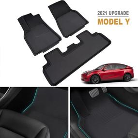 img 4 attached to 🚗 TAPTES Tesla Model Y 2021 All-Weather Floor Mats Accessories - Custom Fit TPE Car Floor Liners & Cargo Tray - Waterproof, Black Snowproof - 1st & 2nd Row, Black