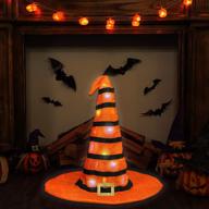 🎃 ivenf halloween 23" witch hat decoration with led string lights - spooky indoor/outdoor table & fireplace decor, orange with black stripes logo