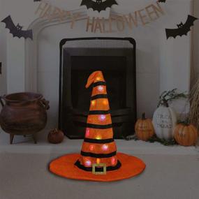 img 1 attached to 🎃 Ivenf Halloween 23" Witch Hat Decoration with LED String Lights - Spooky Indoor/Outdoor Table & Fireplace Decor, Orange with Black Stripes