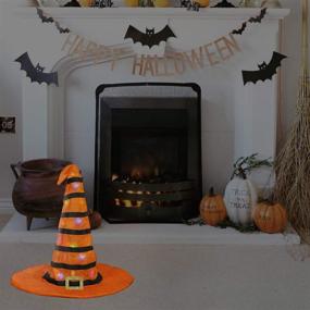 img 2 attached to 🎃 Ivenf Halloween 23" Witch Hat Decoration with LED String Lights - Spooky Indoor/Outdoor Table & Fireplace Decor, Orange with Black Stripes