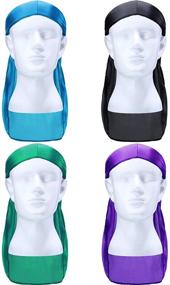 img 3 attached to 🧢 Silky Durag Caps - 8 Piece Elastic Wave Cap with Long Tail Headwraps, Wide Straps for Waves