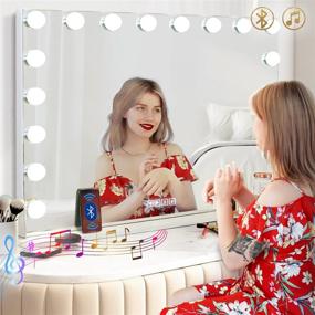 img 4 attached to 💄 Hansong LED Vanity Mirror with 18 LEDs, Extra Large Hollywood Makeup Mirror Lighting Cosmetic Mirror 3 Color Modes Tabletop or Wallmount Vanity Slim Mirror with USB Charging Port and Bluetooth