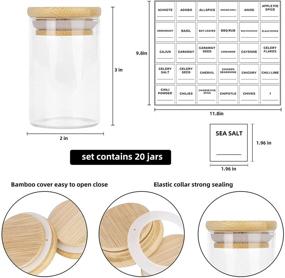 img 2 attached to Premium Set of 20 Glass Spice Jars with Bamboo Airtight Lids - 3.2oz (95ml) Mini Containers for Pantry Storage, Tea, Herbs, Salt - Includes 180 Preprinted Spice Jar Labels