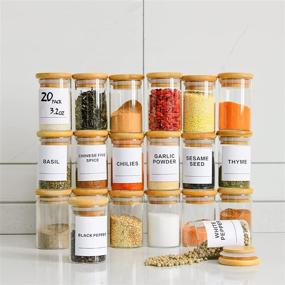 img 4 attached to Premium Set of 20 Glass Spice Jars with Bamboo Airtight Lids - 3.2oz (95ml) Mini Containers for Pantry Storage, Tea, Herbs, Salt - Includes 180 Preprinted Spice Jar Labels