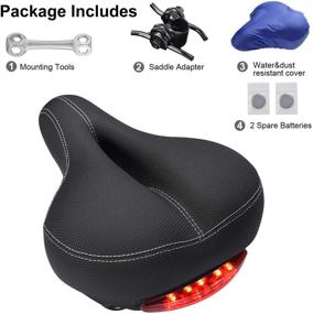 img 3 attached to YBEKI Memory Cotton Filled Leather Wide Bike Saddle with Tail Lights - Waterproof, Non-Slip, Soft Breathable Double Spring Design - Comfortable Men Women Bicycle Seat, Suitable for Most Bikes - 1 Year Warranty