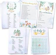 🎉 enchanting woodland themed baby shower games pack: bingo, matching game, how well do you know mommy?, advice and predictions, what's in your purse? 250 pieces total, including decorations logo