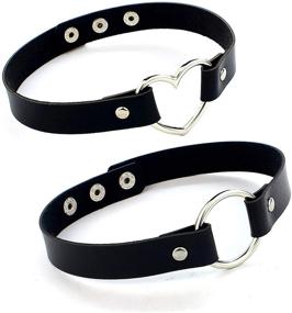 img 2 attached to 🖤 Dcfywl731 2Pcs Pu Leather Spike Choker Necklace Bracelet Set for Punk Rock Gothic Fashion | O-Ring Spike Rivets, Adjustable Collar