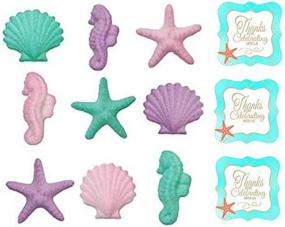 img 1 attached to 🎂 12-Pack of Pink, Purple, and Teal Seahorses, Starfish, and Shells: Shimmering Edible Sugar Cake and Cupcake Decorations - Includes 12 SeaShell Stickers