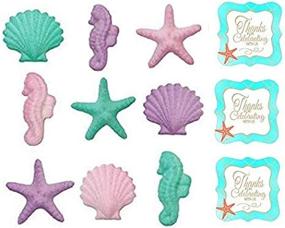 img 2 attached to 🎂 12-Pack of Pink, Purple, and Teal Seahorses, Starfish, and Shells: Shimmering Edible Sugar Cake and Cupcake Decorations - Includes 12 SeaShell Stickers