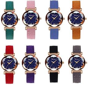 img 4 attached to Weicam Diamond PU Leather Strap Starry Sky Wristwatch Wholesale for Women and Girls - 8 Pack Analog Quartz Watch with Frosted Table, Drop Drill - Set of 8 Pieces