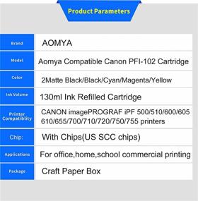 img 3 attached to 🖨️ Aomya Compatible Canon PFI-102 Ink Cartridge for ImagePrograf iPF500 510 600 605 610 650 655 700 710 720 750 755 760 765 - 6 Pack (130ML, 2MBK, BK, C, M, Y)