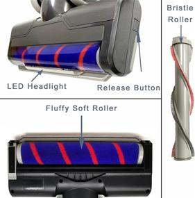 img 1 attached to Hardwood and Short Carpet Vacuum Cleaner Head Compatible with Dyson V7 V8, Fluffy Floor Attachment with LED Headlights, Motorized Brush featuring Bristle & Soft Roller