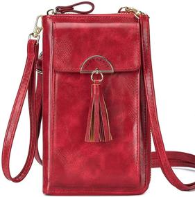 img 4 attached to 👜 RFID Blocking Leather Crossbody Cellphone Bag Wallet for Women with Zipper, Credit Card Holder & 2 Straps