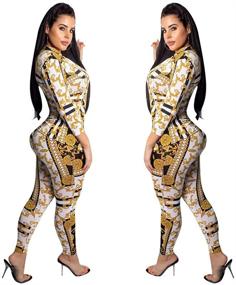 img 3 attached to 🌸 LROSEY Women's 2-Piece Floral Print Bodysuit Set: Long Sleeve Bodycon Jumpsuits with Skinny Long Pants