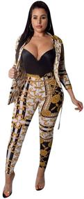 img 4 attached to 🌸 LROSEY Women's 2-Piece Floral Print Bodysuit Set: Long Sleeve Bodycon Jumpsuits with Skinny Long Pants