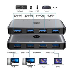 img 2 attached to 🔀 Aluminum USB 3.0 Switcher Selector Hub Adapter - Share 4 USB Devices among 4 Computers - Supports Mouse, Keyboard, Scanner, Printer, PC - KVM Console Box with One-Button Swapping - Includes 4-Pack USB Cable