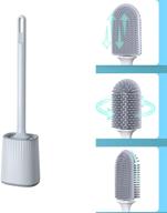 🚽 enhanced multifunctional toilet brush with flexible three-in-one brush head - silicone cleaner for wall mounted toilet, scrubber for dead angle cleaning - holder included (grey) logo