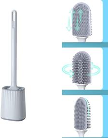 img 4 attached to 🚽 Enhanced Multifunctional Toilet Brush with Flexible Three-in-One Brush Head - Silicone Cleaner for Wall Mounted Toilet, Scrubber for Dead Angle Cleaning - Holder Included (Grey)