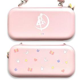 img 4 attached to 🌙 BelugaDesign Moon Switch Carrying Case - Pastel Hard Travel Shell for Nintendo Switch Standard Lite OLED - Cute Moon Silhouette Heart Bow Design (Pink)