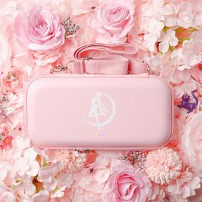 img 3 attached to 🌙 BelugaDesign Moon Switch Carrying Case - Pastel Hard Travel Shell for Nintendo Switch Standard Lite OLED - Cute Moon Silhouette Heart Bow Design (Pink)