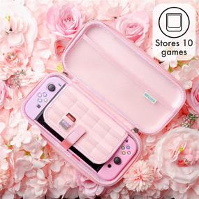 img 2 attached to 🌙 BelugaDesign Moon Switch Carrying Case - Pastel Hard Travel Shell for Nintendo Switch Standard Lite OLED - Cute Moon Silhouette Heart Bow Design (Pink)