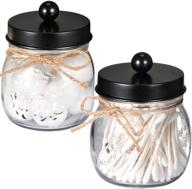 🏺 sheechung apothecary jars set - mason jar decor for bathroom vanity storage organizer - premium glass qtip holder dispenser for cotton swabs - 2-pack with stainless steel lid - black (patent pending) logo