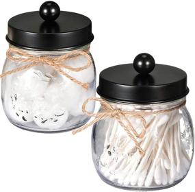 img 4 attached to 🏺 SheeChung Apothecary Jars Set - Mason Jar Decor for Bathroom Vanity Storage Organizer - Premium Glass Qtip Holder Dispenser for Cotton Swabs - 2-Pack with Stainless Steel Lid - Black (Patent Pending)