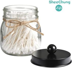 img 3 attached to 🏺 SheeChung Apothecary Jars Set - Mason Jar Decor for Bathroom Vanity Storage Organizer - Premium Glass Qtip Holder Dispenser for Cotton Swabs - 2-Pack with Stainless Steel Lid - Black (Patent Pending)