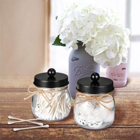 img 2 attached to 🏺 SheeChung Apothecary Jars Set - Mason Jar Decor for Bathroom Vanity Storage Organizer - Premium Glass Qtip Holder Dispenser for Cotton Swabs - 2-Pack with Stainless Steel Lid - Black (Patent Pending)