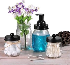 img 1 attached to 🏺 SheeChung Apothecary Jars Set - Mason Jar Decor for Bathroom Vanity Storage Organizer - Premium Glass Qtip Holder Dispenser for Cotton Swabs - 2-Pack with Stainless Steel Lid - Black (Patent Pending)