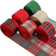 🎁 6-pack 30 yards christmas wired edge ribbons - buffalo plaid wrapping ribbon in red and green - burlap ribbon for rustic crafts and diy xmas present wrapping - holiday home decor, wreath, and xmas tree - 2 inch width logo