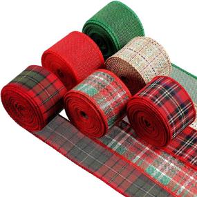 img 4 attached to 🎁 6-Pack 30 Yards Christmas Wired Edge Ribbons - Buffalo Plaid Wrapping Ribbon in Red and Green - Burlap Ribbon for Rustic Crafts and DIY Xmas Present Wrapping - Holiday Home Decor, Wreath, and Xmas Tree - 2 Inch Width