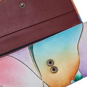 img 2 attached to 👜 Anna by Anuschka: Exquisite Hand Painted Leather Triple Compartment Wallet/Clutch