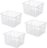 📦 versatile rustproof freezer organizer bin: metal wire storage basket with handles - suitable for kitchen, pantry, bathroom, closet, bedroom, office - white (set of 4) логотип