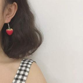 img 1 attached to 3D Acrylic Fruit Strawberry Earrings for Women - Cute Stereoscopic Red Strawberry Drop Earrings