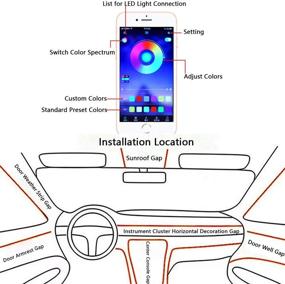 img 1 attached to 🚗 XTAUTO Полоска светодиода для салона автомобиля: мультицветные RGB неоновые атмосферные огни на 16 миллионов цветов, наборы 4 в 1 для окружающего освещения, оптоволоконный провод длиной 19,6 фута, функция активации по звуку и управление через приложение Bluetooth.