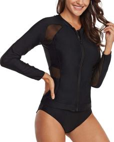 img 1 attached to 👙 AnnJo Sleeve Zipper Rashguard Swimsuits – Stylish Women's Swimwear & Beach Cover Ups