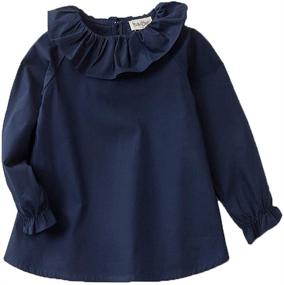 img 4 attached to Lotus Leaf Collar Long Sleeve Cotton Blouse for Girls, 2-7 Years