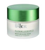 cleanformance moisture glow cream by dr. babor: hydrating probiotic day and night cream with hyaluronic acid and light reflecting pigments. achieve a healthy, radiant glow with this clean, vegan beauty product. logo