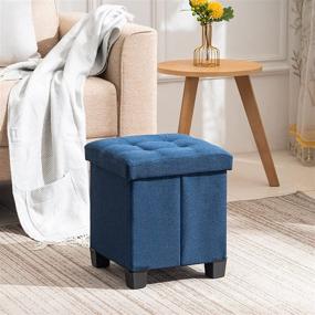 img 1 attached to 🔵 Apicizon 13-Inch Blue Storage Ottoman Cube with Tray and Foldable Foot Stool - Living Room and Bedroom Storage Boxes with 4 Plastic Legs