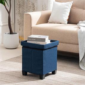 img 3 attached to 🔵 Apicizon 13-Inch Blue Storage Ottoman Cube with Tray and Foldable Foot Stool - Living Room and Bedroom Storage Boxes with 4 Plastic Legs