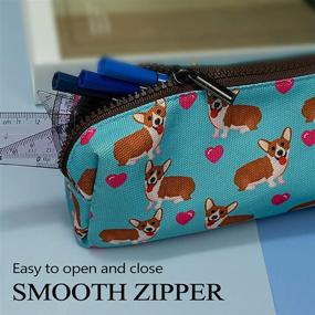 img 1 attached to LParkin Kawaii Corgi Dogs: Large Capacity Cute Gadget Canvas Pencil Case for Stationery & Cosmetics