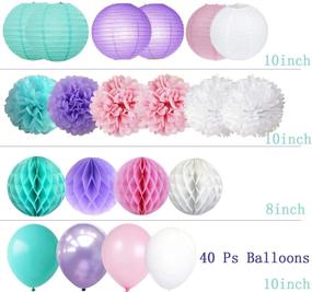 img 3 attached to 🦄 Enchanting Mermaid Unicorn Pastel Party Supplies & Decorations: Purple, Aqua, Pink, and White Set for Girls Birthday & Baby Shower - Unicorn Balloons, Tissue Pom Poms, Paper Lantern, Honey Comb Balls Pack