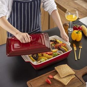 img 2 attached to 🥘 Горшок для запекания LOVECASA из керамики: набор из мелкой формы с крышкой высокого качества - идеальный выбор для запеканий и лазаньи!