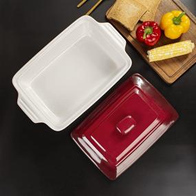 img 3 attached to 🥘 Горшок для запекания LOVECASA из керамики: набор из мелкой формы с крышкой высокого качества - идеальный выбор для запеканий и лазаньи!
