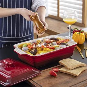 img 1 attached to 🥘 Горшок для запекания LOVECASA из керамики: набор из мелкой формы с крышкой высокого качества - идеальный выбор для запеканий и лазаньи!