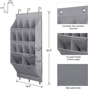 img 3 attached to 👠 Двойной навешиваемый органайзер для обуви Fentec на дверь, вмещающий 12 больших карманов и 2 больших отделения, с 6 крючками, экономящий пространство решение для обуви, кроссовок и предметов домашнего обихода - серый.